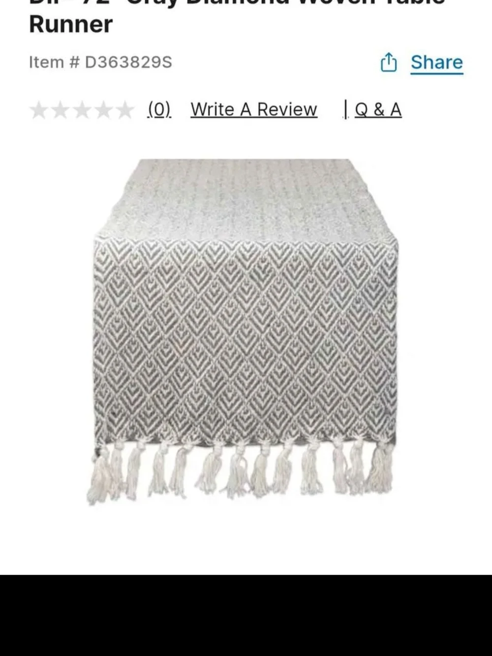 NWOT Gray Diamond Woven Table Runner with Fringe 72